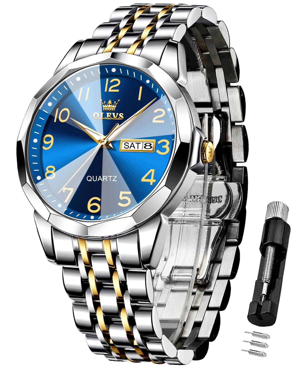 OLEVS Uhren Herren Business Kleid Analog Digital Quarz Edelstahl Wasserdicht Leuchtend Datum Luxus Armbanduhr Herren Geschenk