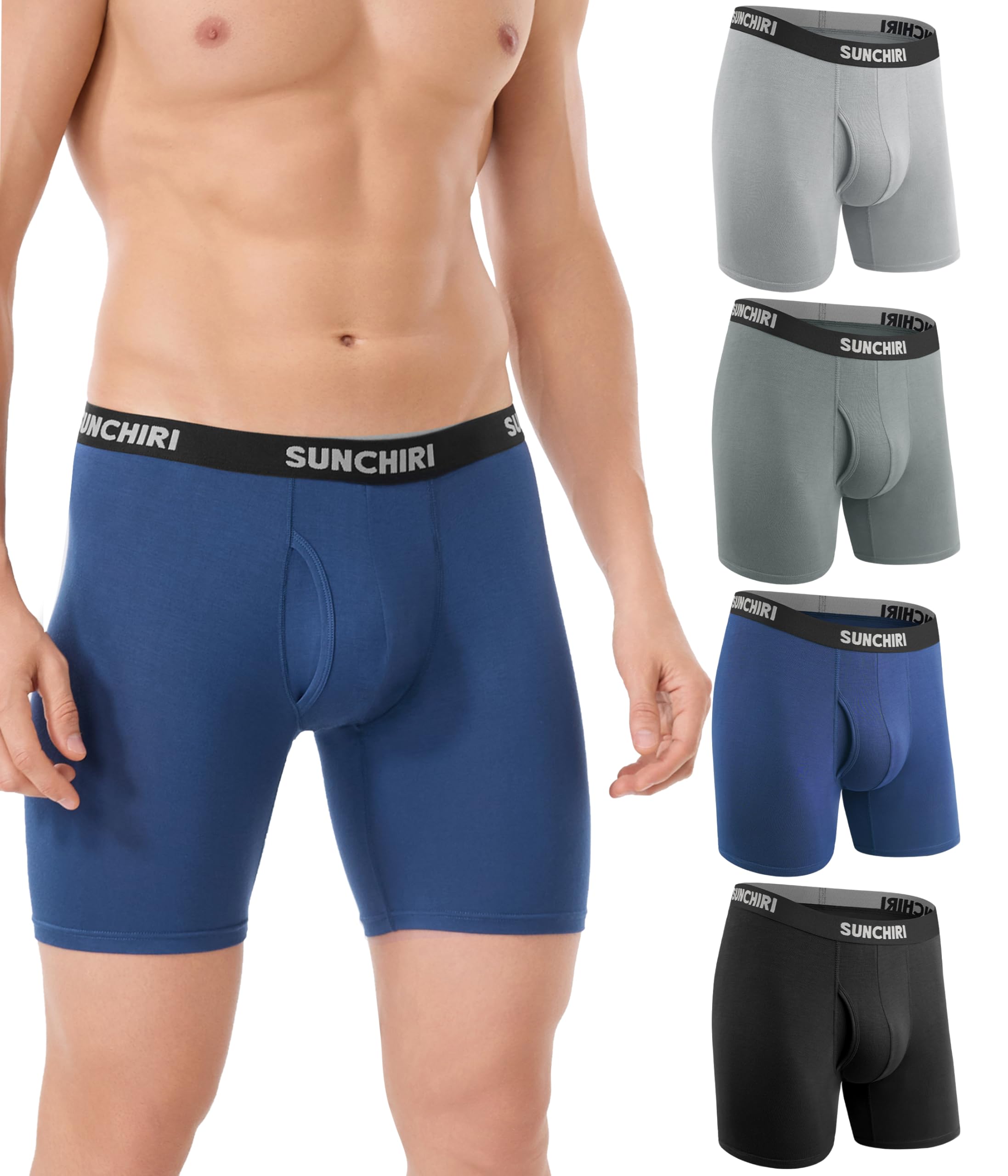 SUNCHIRI Boxershorts Herren Lang 4er Pack, Modal Unterhosen Männer Ohne Kratzenden Zettel Unterwäsche Atmungsaktive Retroshorts Boxer mit Eingriff (Gr.M-3XL)