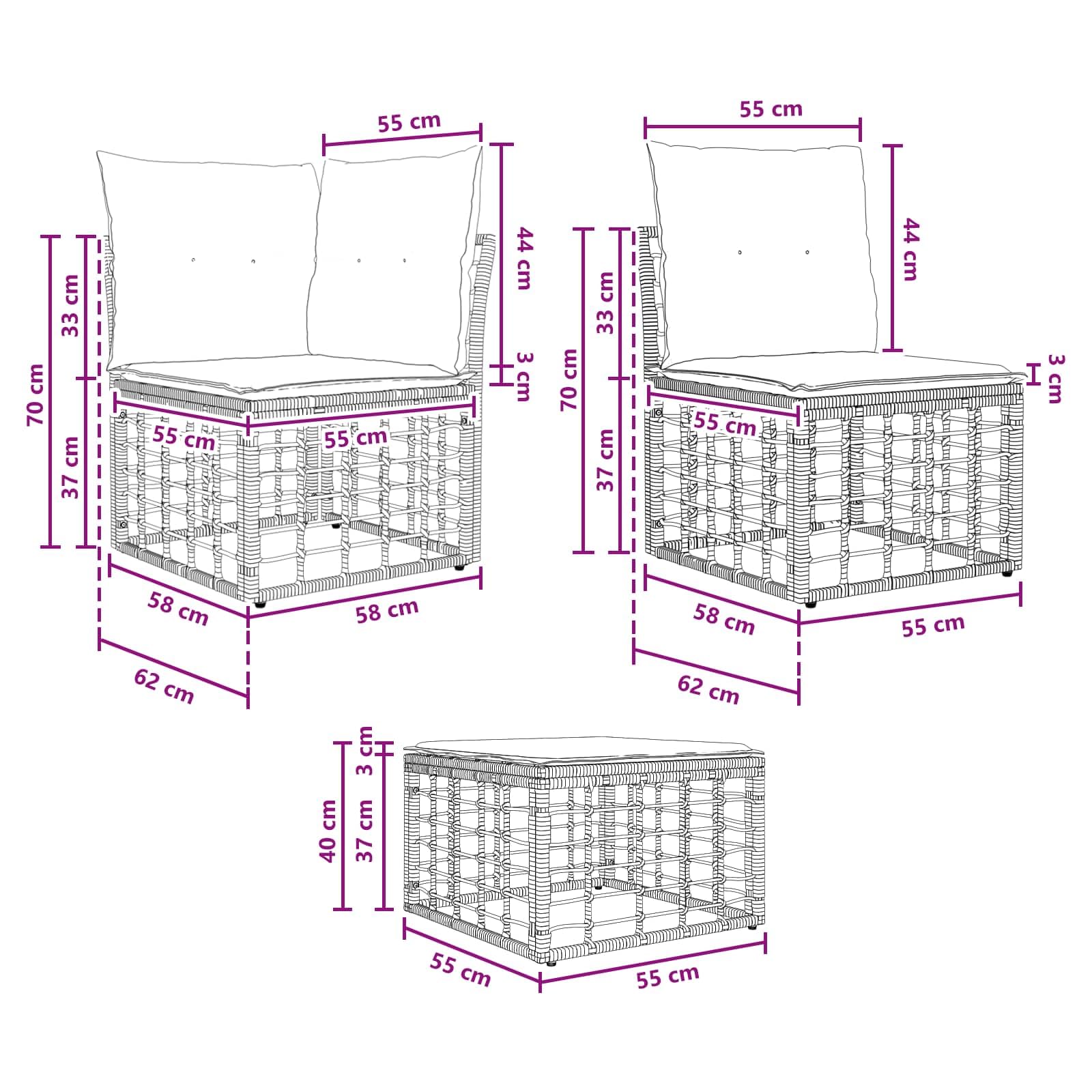 Set di divani da giardino modulari in polyrattan a 5 posti, colore: nero | Set di mobili flessibili per terrazza e balcone con elementi regolabili e imbottiture morbide.
