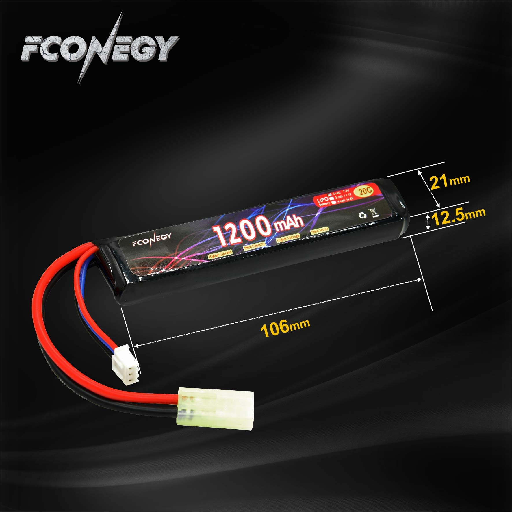 Buy FCONEGY Airsoft Lipo Battery 2S 7.4V 1200mAh 20C Rechargeable Stick