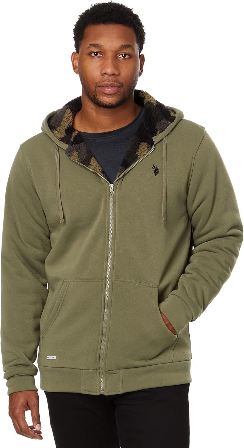 U.S. Polo Assn. mens Uspa Big and Tall Solid Full Zip Camo Lined Sherpa Hoodie