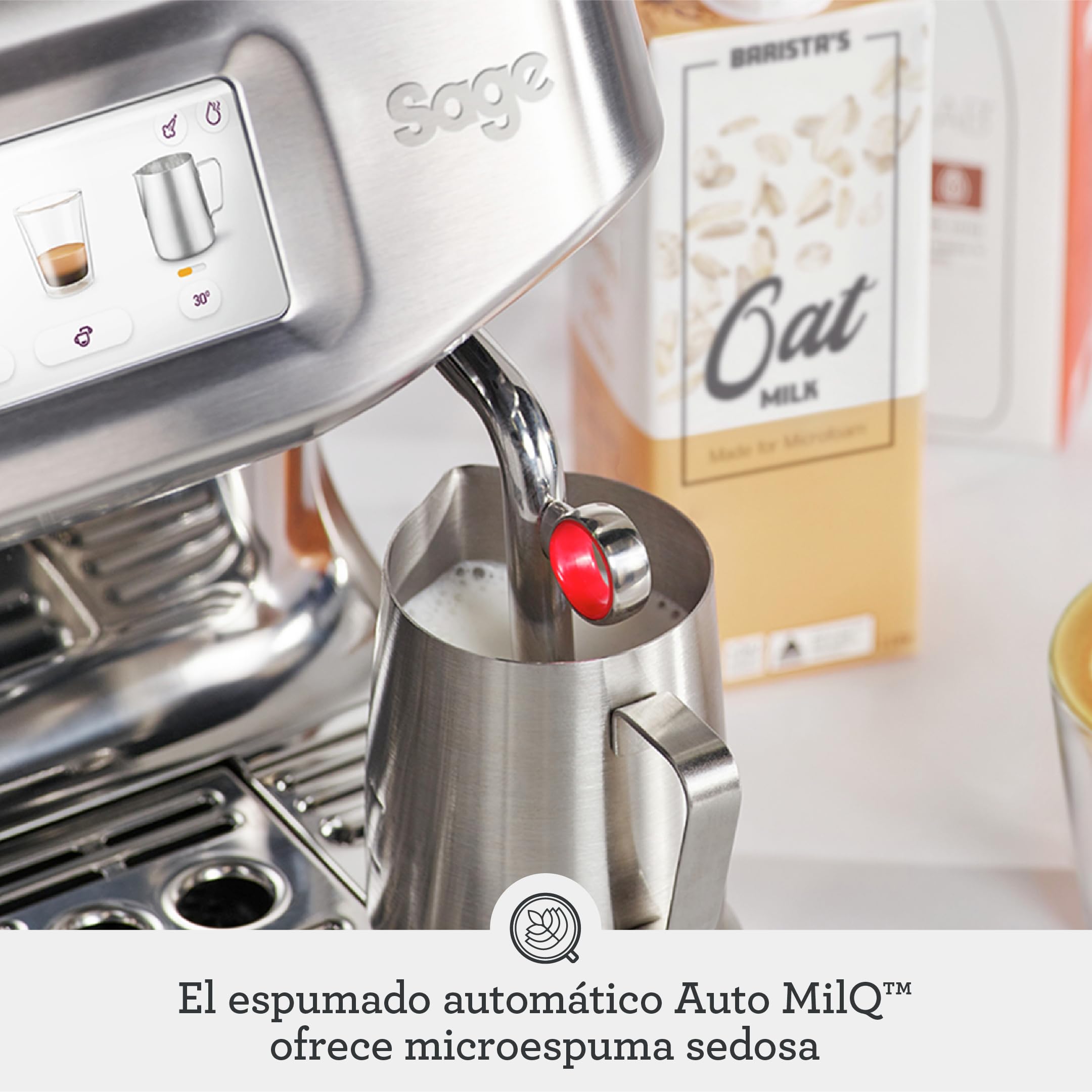 Sage - The Barista Touch Impress - Cafetera Barista con Molinillo Integrado para Café en Grano - Pantalla Táctil Interactiva y Espumador de Leche Automático - Acero Inoxidable Cepillado