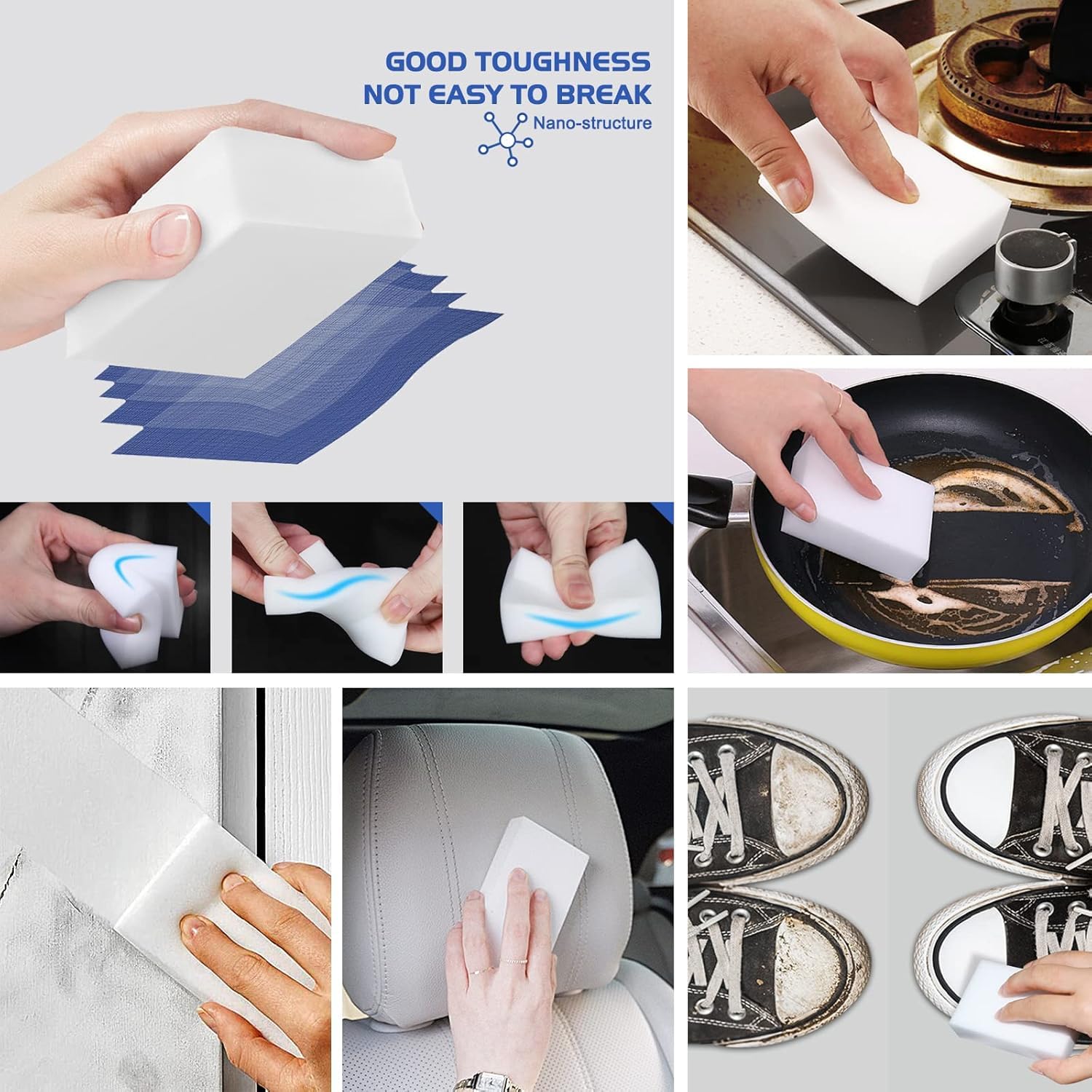 KHAMKARI Melamine Foam,Melamine Sponge in Bulk Cleaning Sponge Sheets Multipurpose Magic Sponge Kitchen, Bathroom, Wall, Floor, Bathtub, Shoes, Furniture, Car Wash, Not Easily Rip (10 pcs) 3