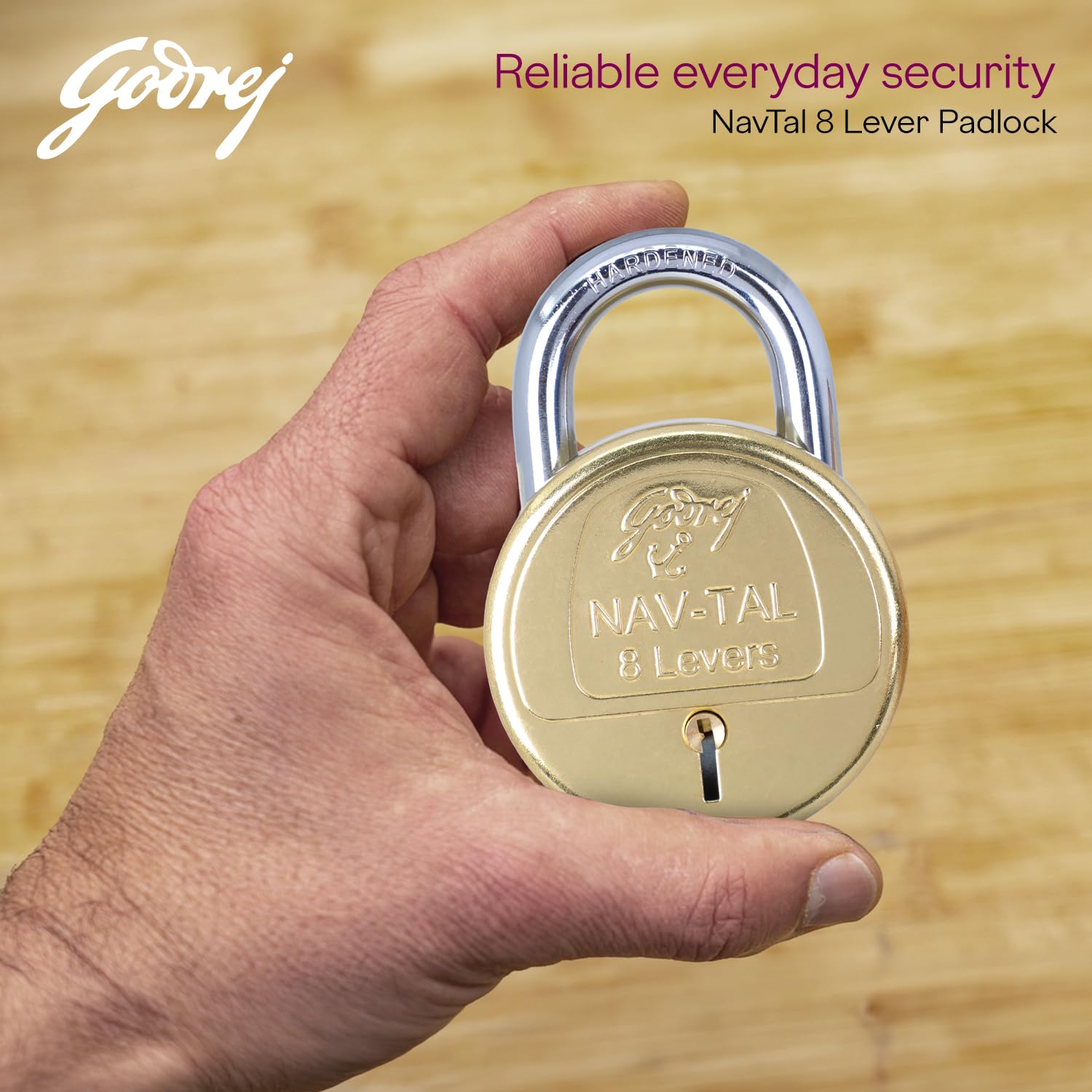 Godrej Locks | Navtal 8 Lever Brass Padlock 85mm with 3 Keys | Hardened Steel Shackle | Heavy Duty | for Main Door, Gates, Shutters, Warehouses, Offices & Industrial Use | 1 Year Warranty — Amazon image 3