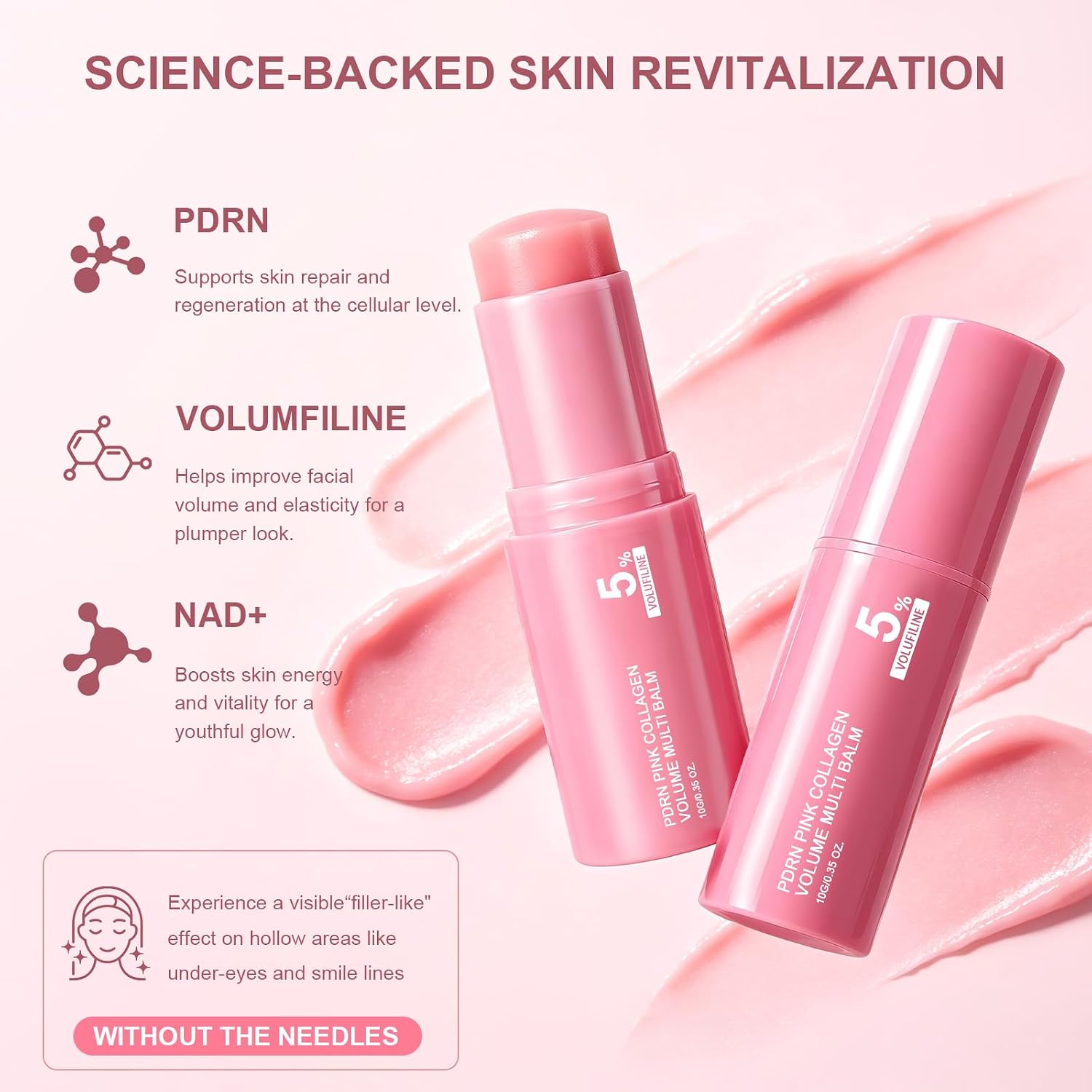 PDRN Pink Collagen Volume Multi Balm, Volufiline Stick 2PCS,Collagen Plump