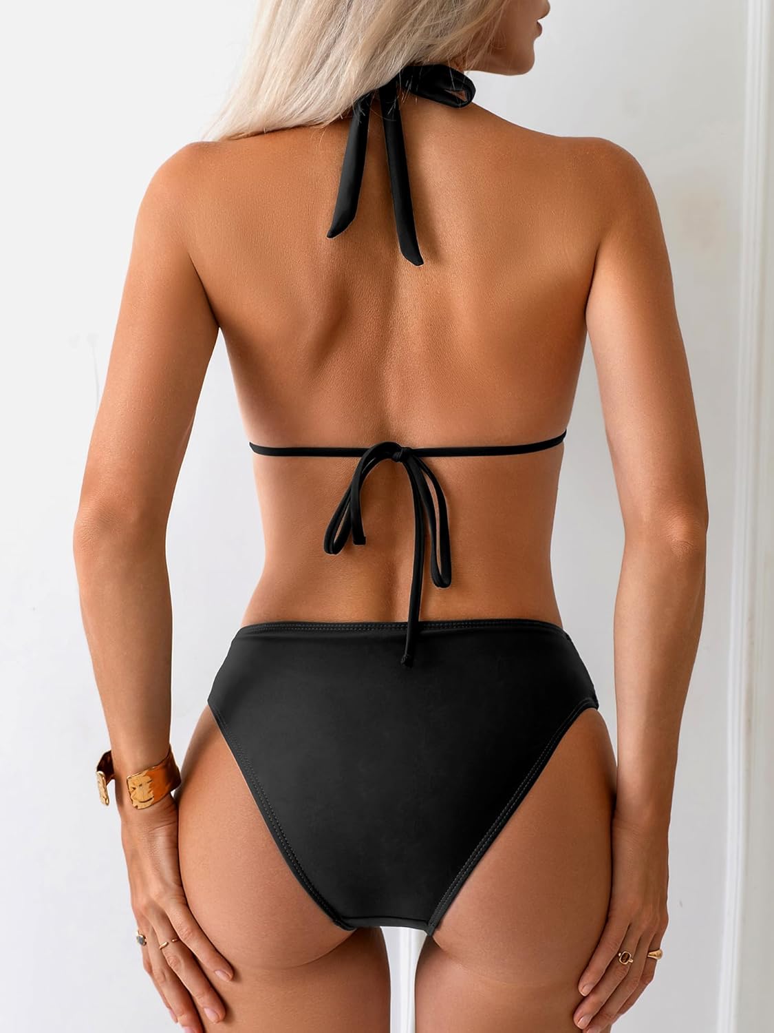 TASHEHE Women's Bikini Set Ruched Triangle Swimsuit Two Piece Sexy V Cut Bathing Suit