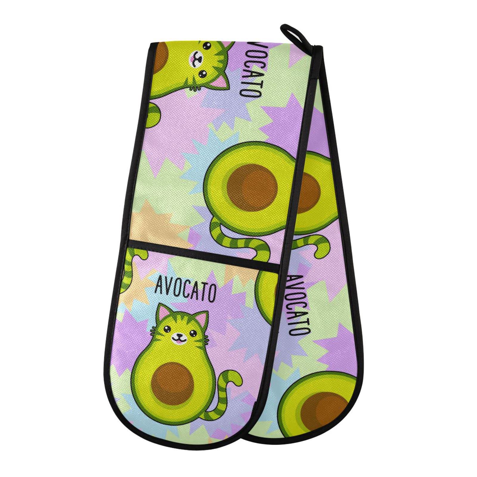Youjuner Colour 24 Double Oven Glove Cute Avocado Cat Heat Resistant Double Ovens Mitt Modern Cooking Gloves Potholders
