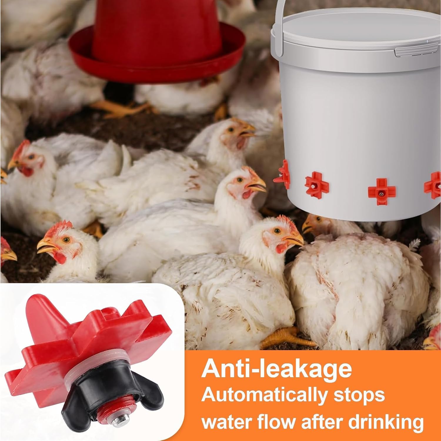 Pezones de agua horizontales de pollo, bebedero de pezones de pollo para coper, bebedero de pezones de aves de corral, a prueba de fugas, plástico ABS duradero, con brocas (paquete de 15)
