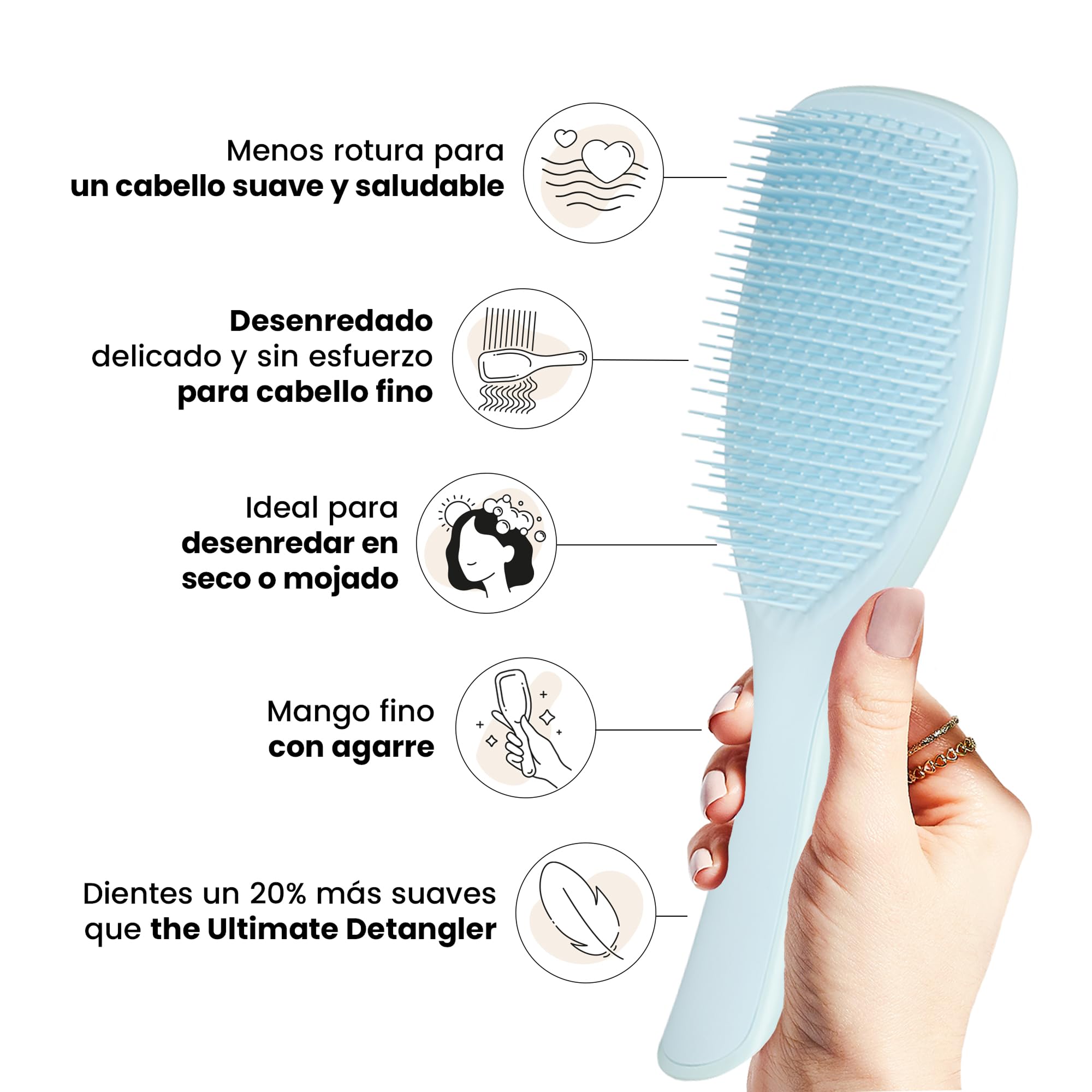 Tangle Teezer Large Fine and Fragile Ultimate Detangler Hairbrush - Cepillo Grande para Cabello Teñido, Fino y Frágil - Púas Suaves y Flexibles de Doble Altura, Menos Rotura y Sin Tirones - Azul