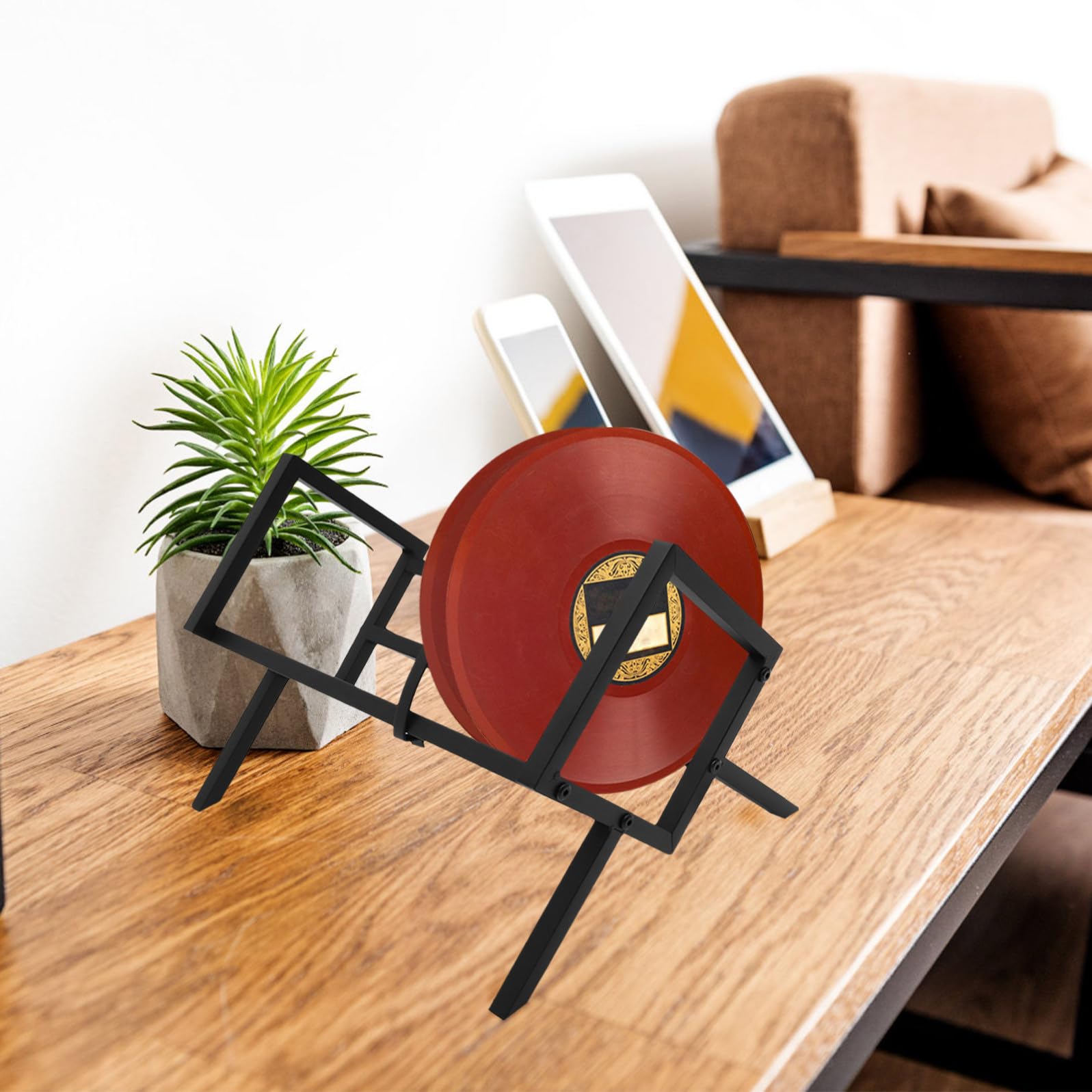 LABRIMP Porta Dischi in Ferro Nero Design Solido e Paraurti Laterali, Scaffale e Chic per Esposizione e Organizzazione CD e Vinili su Scrivania