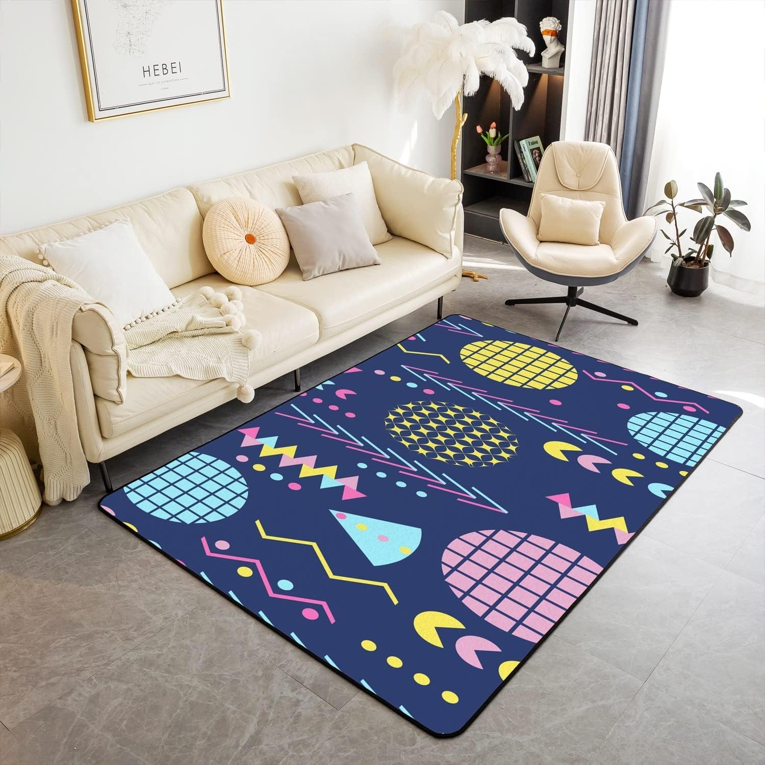 Moquette 3D moderne grand tapis géométrique coloré salon