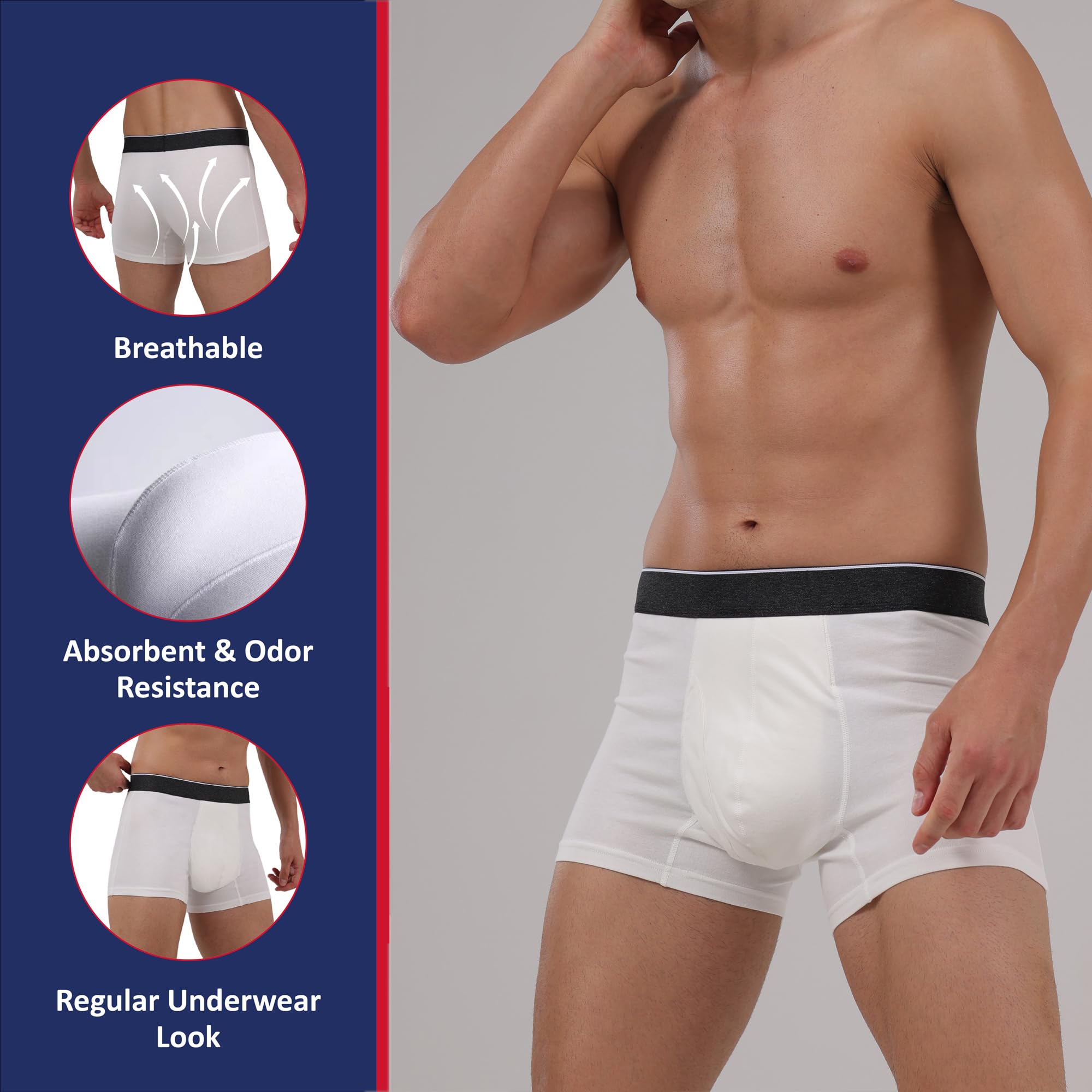 Wiederverwendbare, saugfähige, auslaufsichere Unterwäsche für Herren, Blasenkontrolle, atmungsaktive Boxershorts, 3 Stück