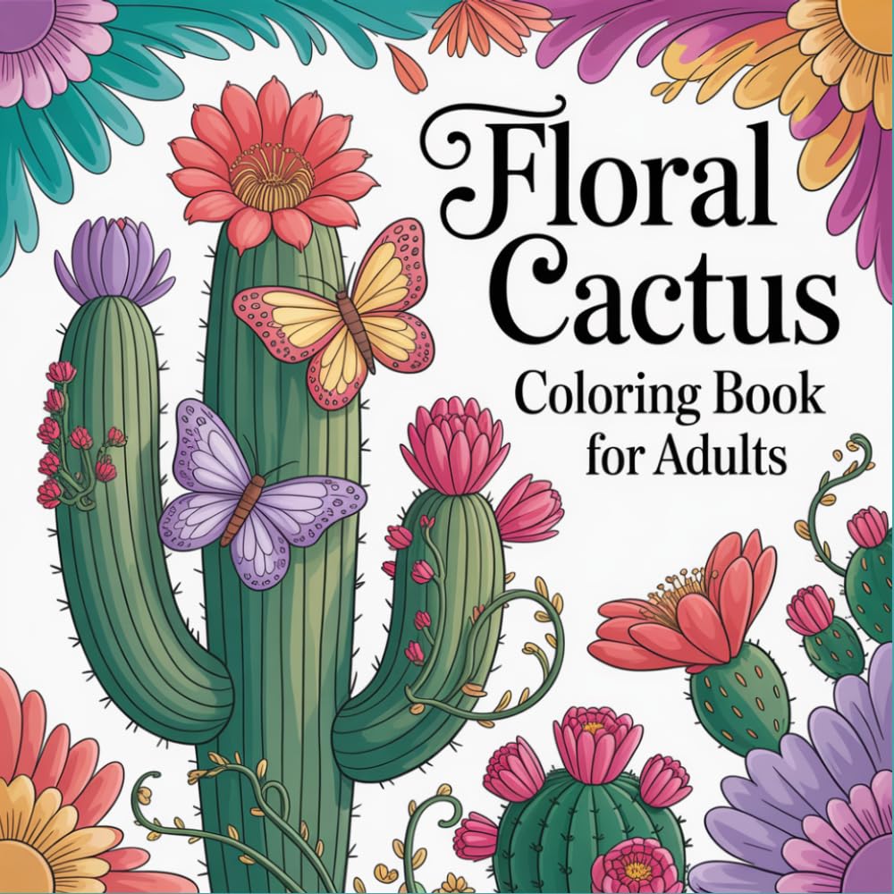 Floral Cactus Coloring Book for Adults: Beautiful Cactus and Flower Designs for Relaxation, Stress Relief, and Creative Coloring
