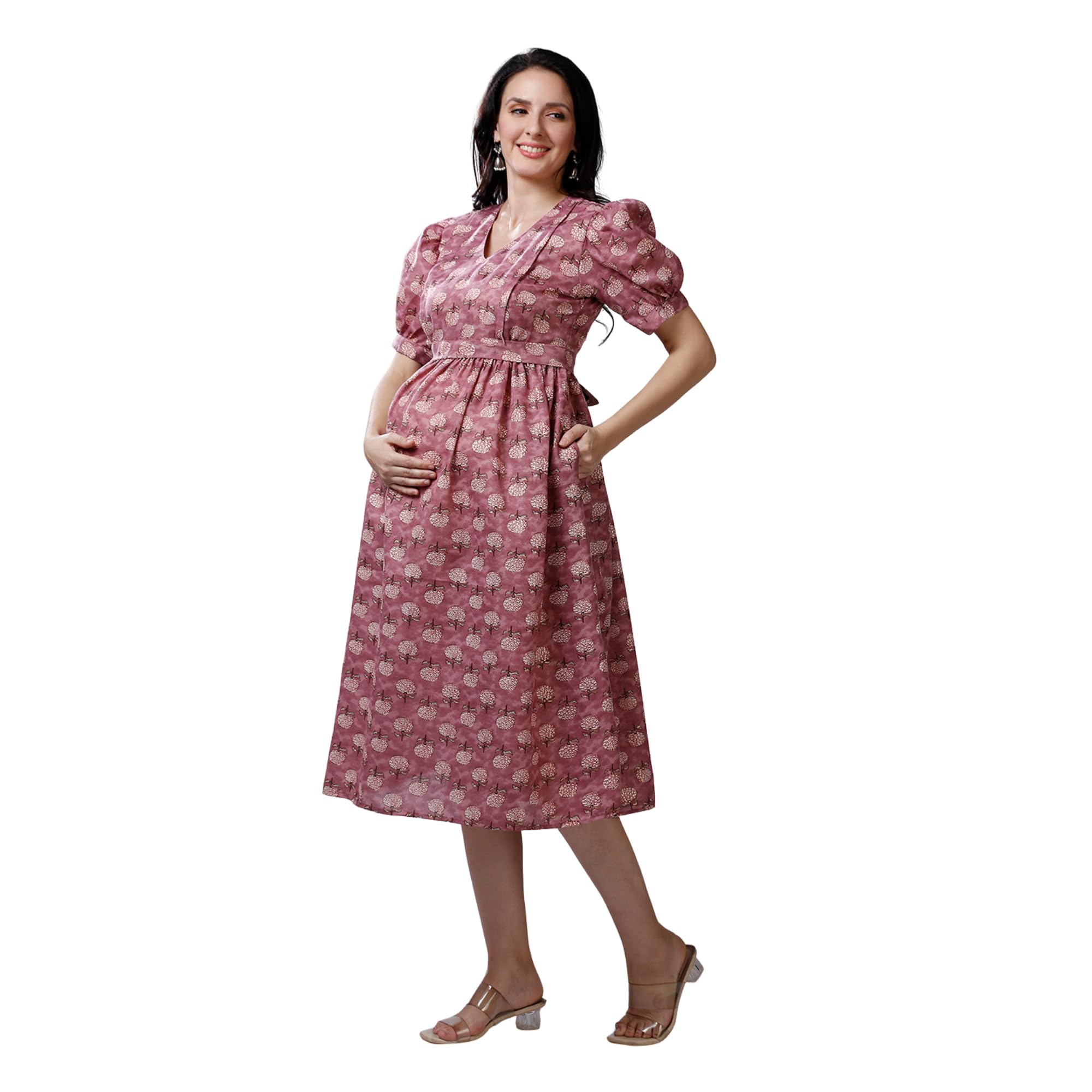 Womens Purple Cotton Maternity Dress-image-29