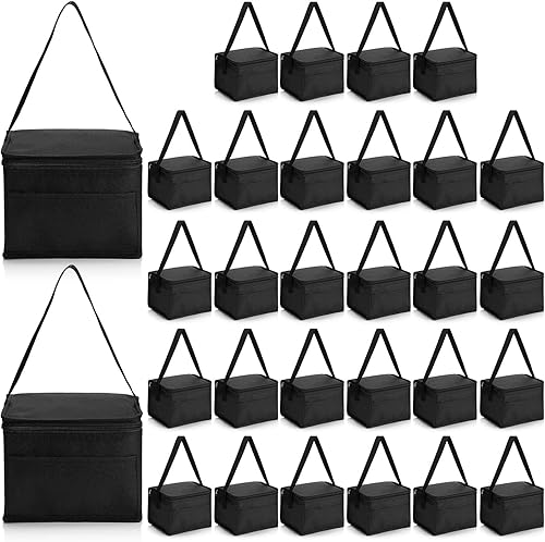 Miniatura 1 de Mifoci Juego de 30 loncheras aisladas a granel, color negro, a prueba de fugas, bolsas de almuerzo reutilizables para mujeres y hombres, lonchera