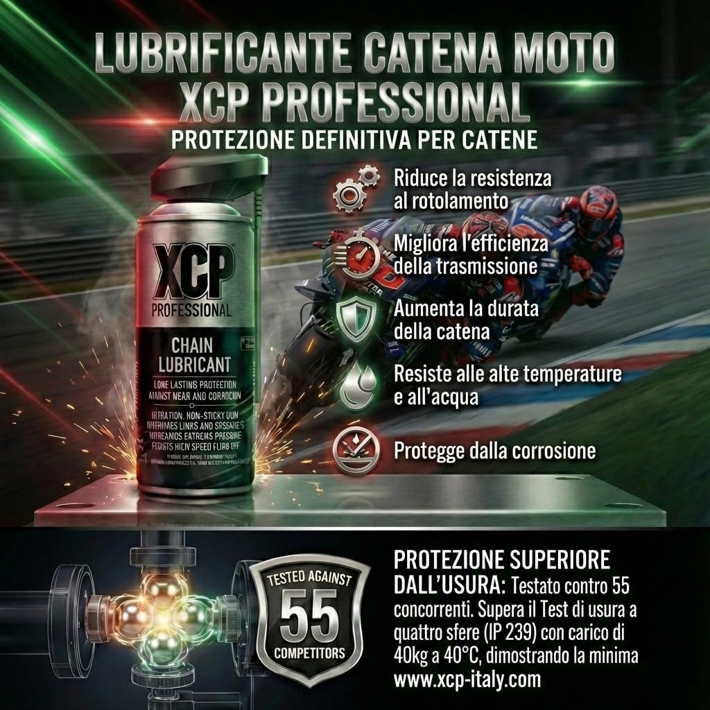 XCP Lubrificante Catena Spray 400ml, Alta Prestazione Professionale per moto Compatibile con catene ORing, XRing e ZRing