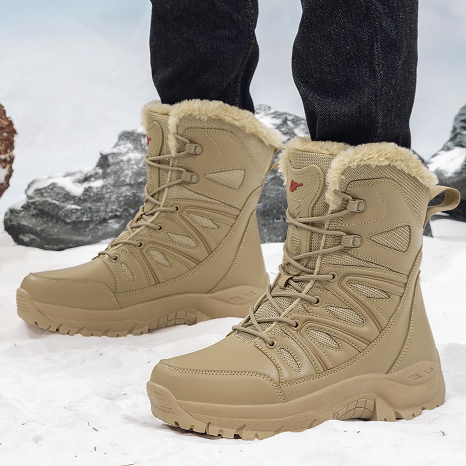 Onewus Męskie zimowe buty trekkingowe, ciepła podszewka z polaru i antypoślizgowa podeszwa, na śnieg, na co dzień i na wycieczki trekkingowe