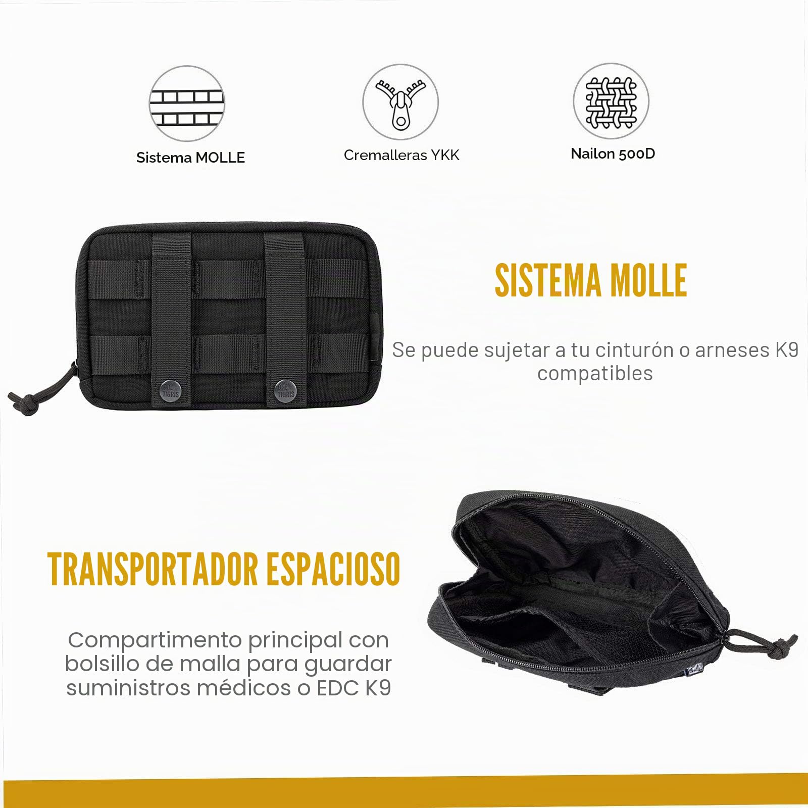 OneTigris - Bolsas de comida para perros (2 unidades, gran espacio), con bandas reflectantes, apto para arneses tácticos para perros, para entrenamiento y paseos