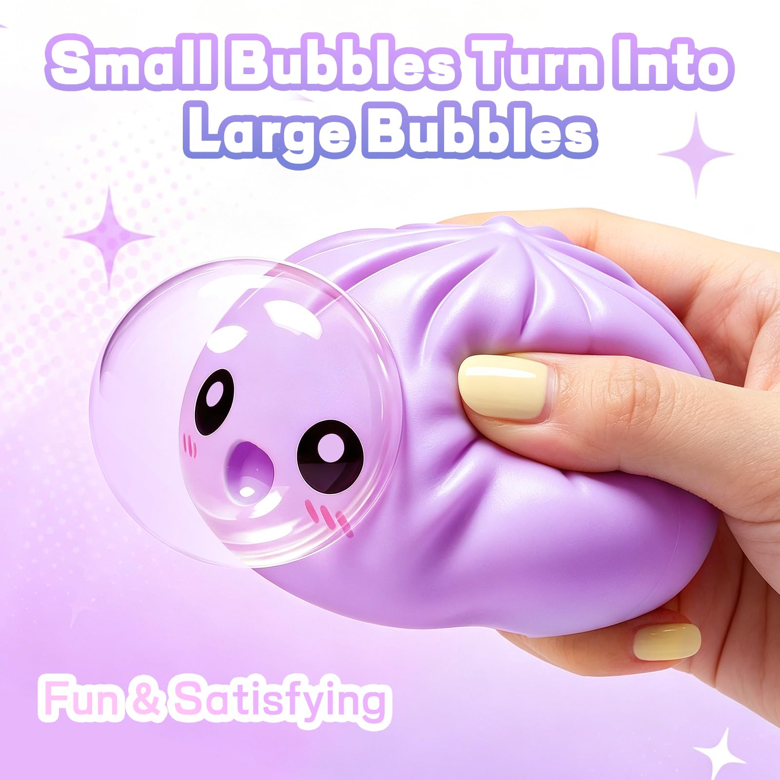 2026 Upgrade Dumpling Squishy Mystery Box,New Dumpling Squishy Blow Bubbles,Dumplings Stress Balls Fidget Sensory Balls,Rainbow Dumplings, Cute Anxiety Relief Fidget (Purple) — view 2