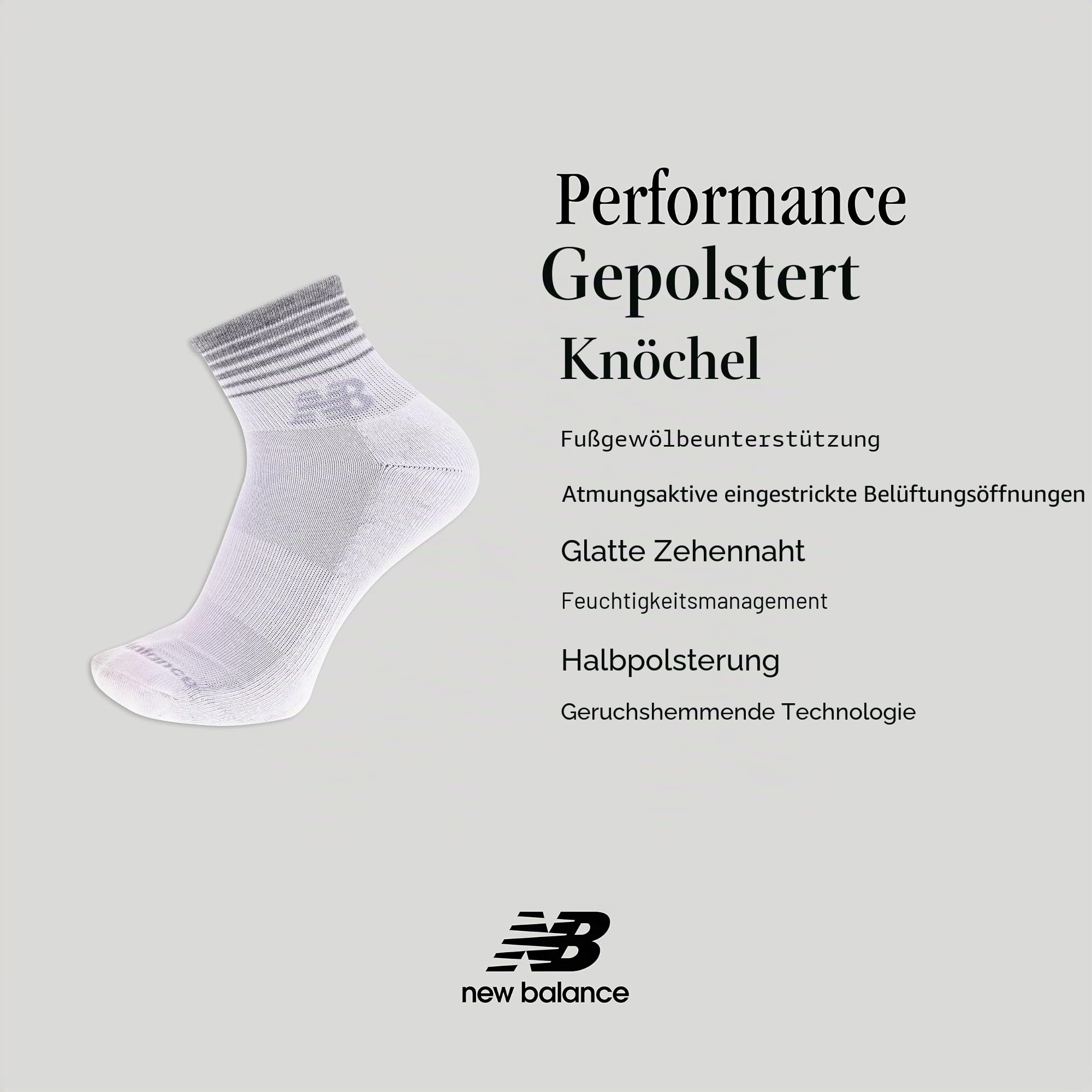New Balance Unisex Performance Cushioned Ankle Socks - 6 Pairs - Moisture Wicking Socke