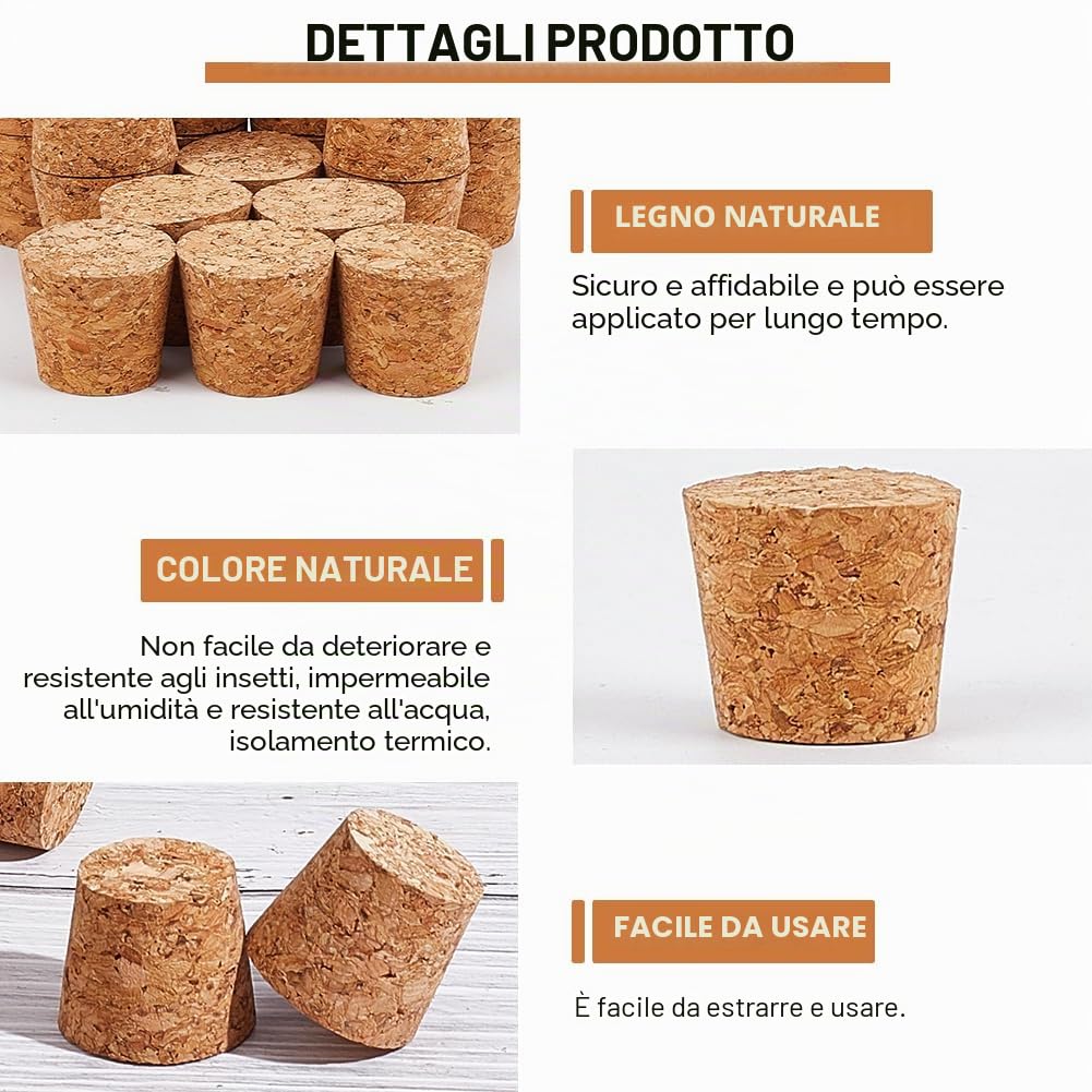 20 tappi in sughero per bottiglie, 2,7 – 3,4 x 3 cm, tappi di ricambio per bottiglie di vino, bottiglie di birra artigianale