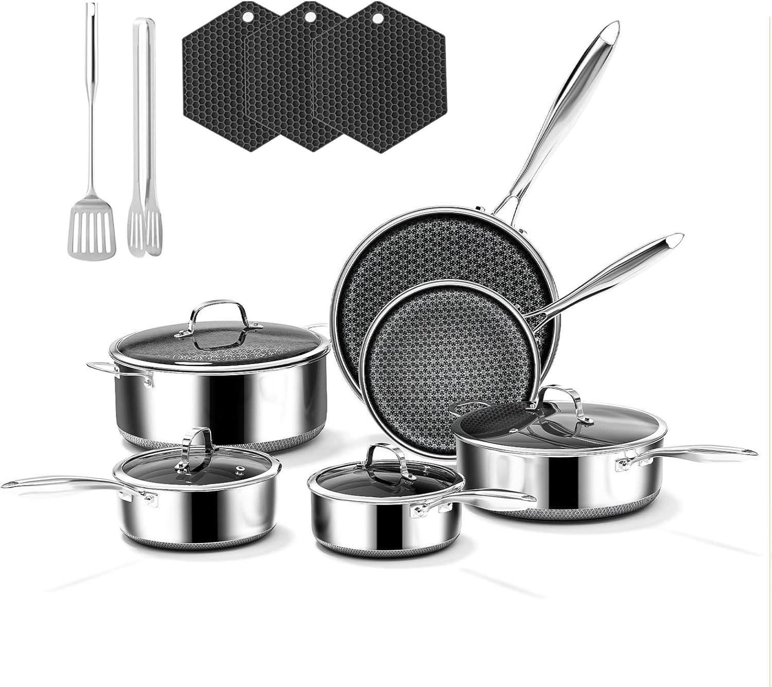 15-Piece 5 Ply Stainless Steel Cookware Set with Lids, Pots and Pans Set Non Stick, Non-Toxic Kitchen Utensils Set for Induction, Oven, Dishwasher Safe, RV Essentials, Kitchen Appliances