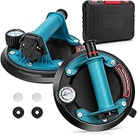 Gotsblock Heavy Duty Glass Suction Cup - 440lb Vacuum Lifter with Pressure Gauge, Metal Handle for Glass, Granite, Marble Lifting