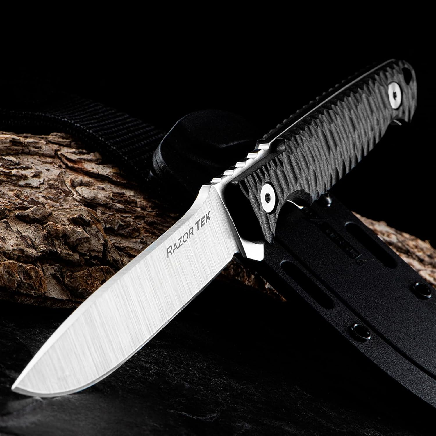 COLD STEEL Razor Tek 4" 4116 Stainless Steel Clip Point Fixed Blade EDC Outdoor Camping Hunting Utility Knife, 4" Ergonomic Textured Handle, Weather-Resistant Secure-Ex Sheath