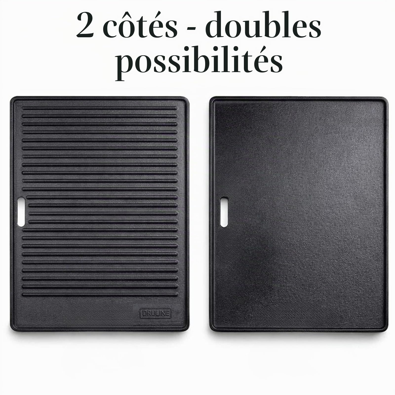 Plaque de Cuisson Grill 40 x 30 cm Réversible Double Face, Plancha BBQ Antiadhésive pour Barbecue, Gaz, Four – Noir