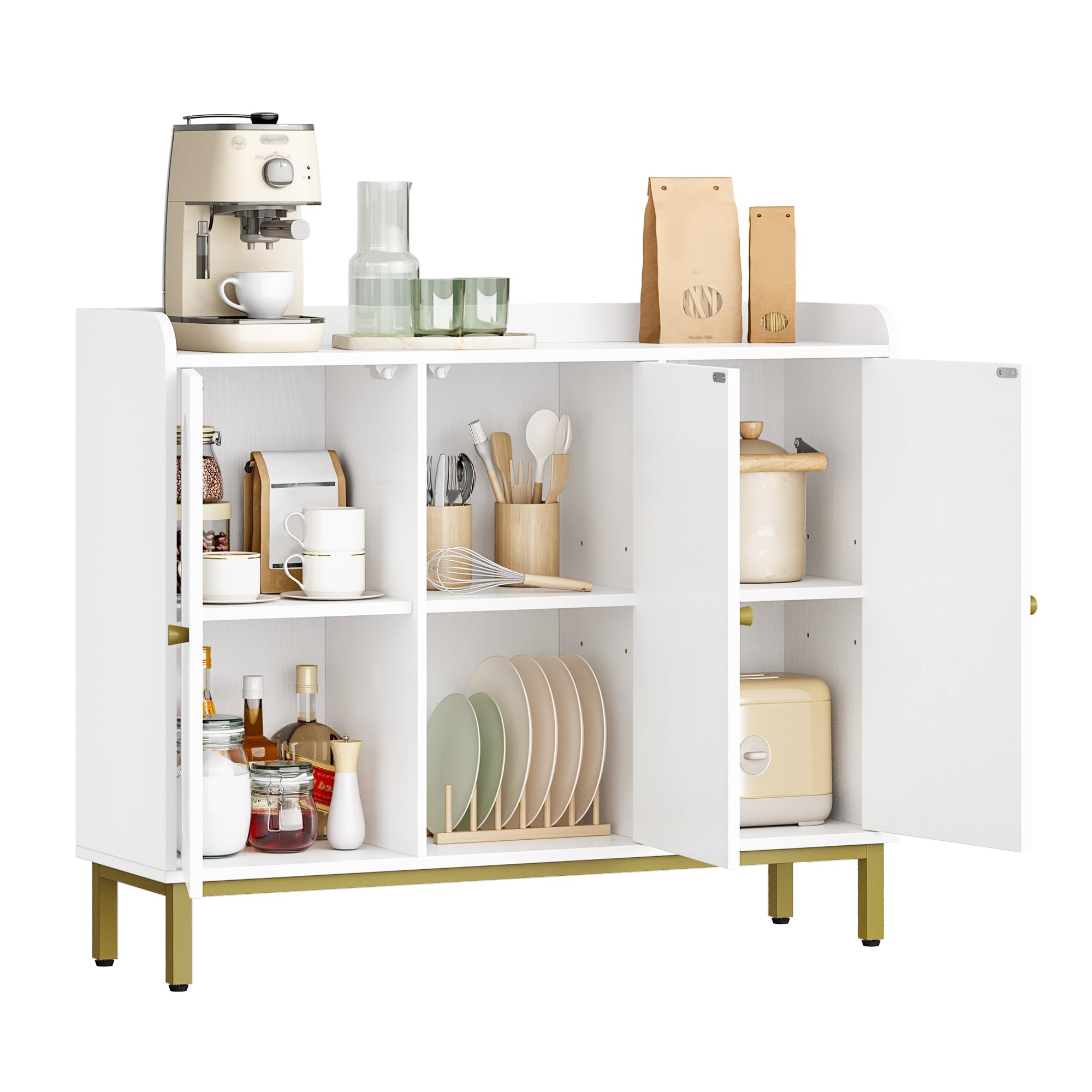 Hzuaneri Aparador, Gabinete de Almacenamiento con 3 Puertas, Aparador Multifuncional con Estantes Ajustables, Mueble baño, para Sala de Estar, Cocina, 30 x 100 x 80,5 cm, Blanco SC21313G