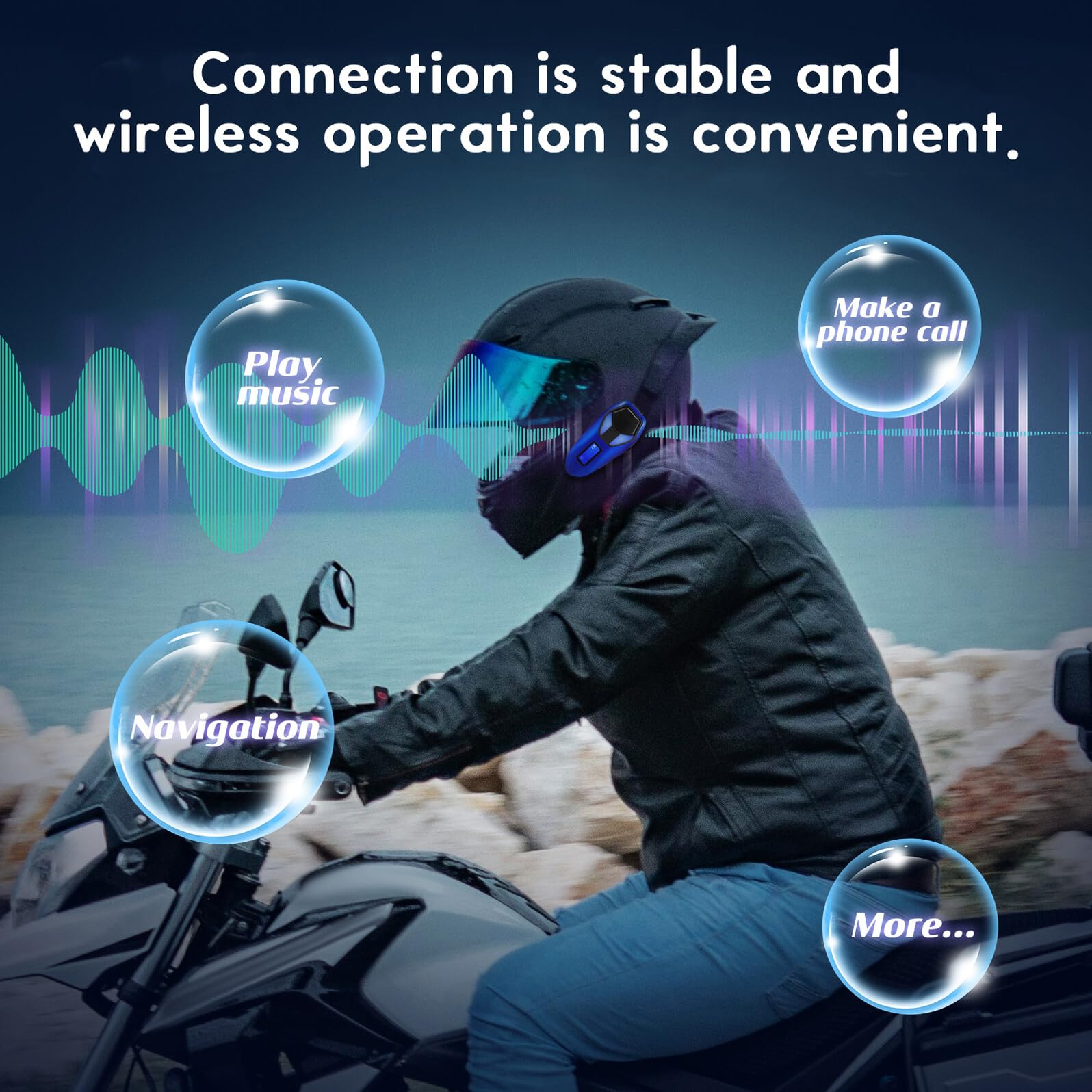 PLAFOPE Cuffie Wireless per Casco da Moto Microfono con Cancellazione del Rumore Batteria da Tecnologia Stereo per Ascolto Musicale e Chiarezza Vocale Durante i Viaggi