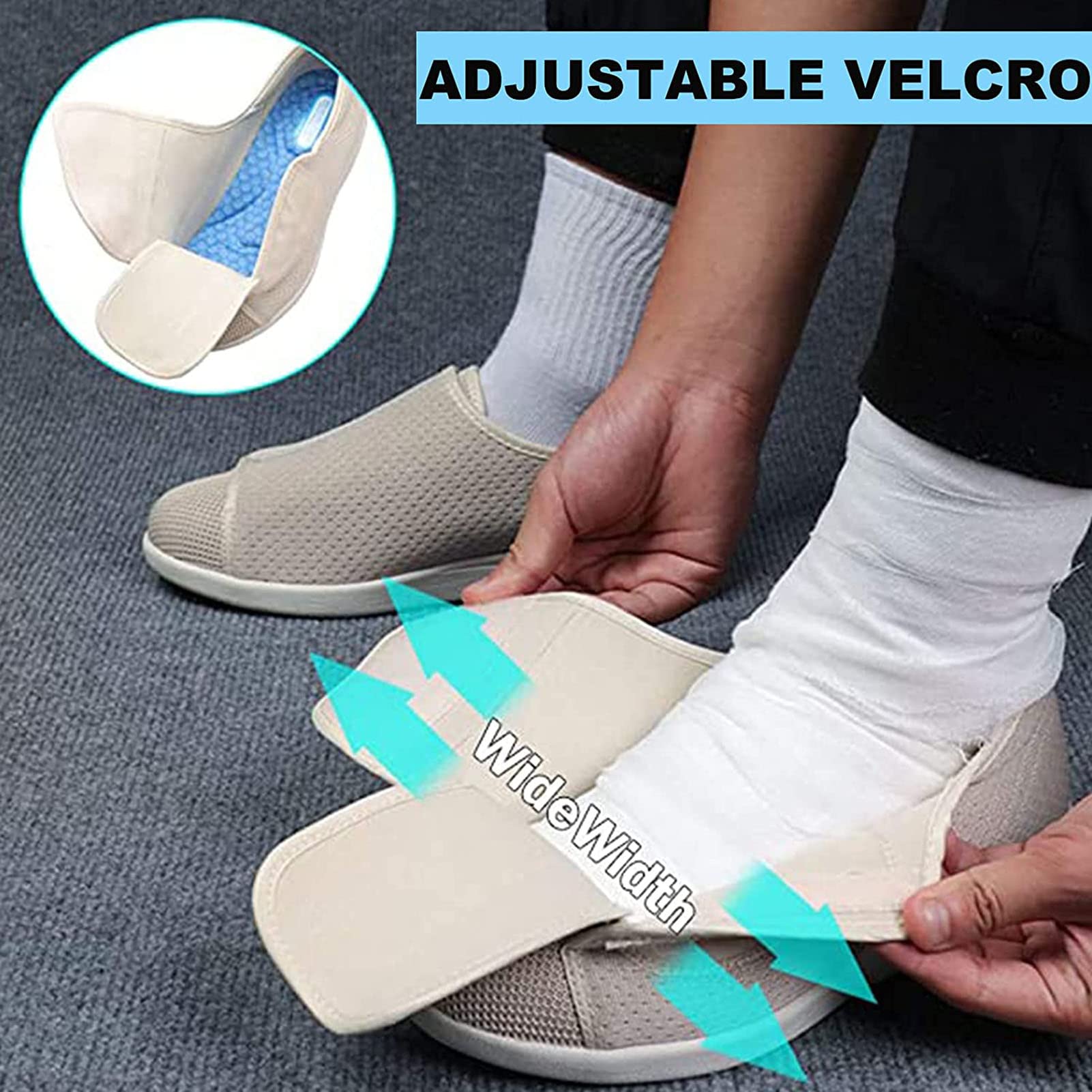 Zapatos para DiabéTicos, Zapatos Anchos para Mujer con Edemas, con Cierres Totalmente Ajustables, FáCiles De Poner Y Quitar, Zapatillas para Caminar para Pies Hinchados