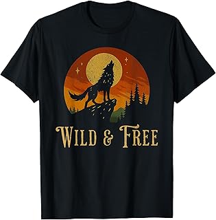 Vintage Wolf Wild et Free Retro Sunset Nature Amoureux T-Shirt