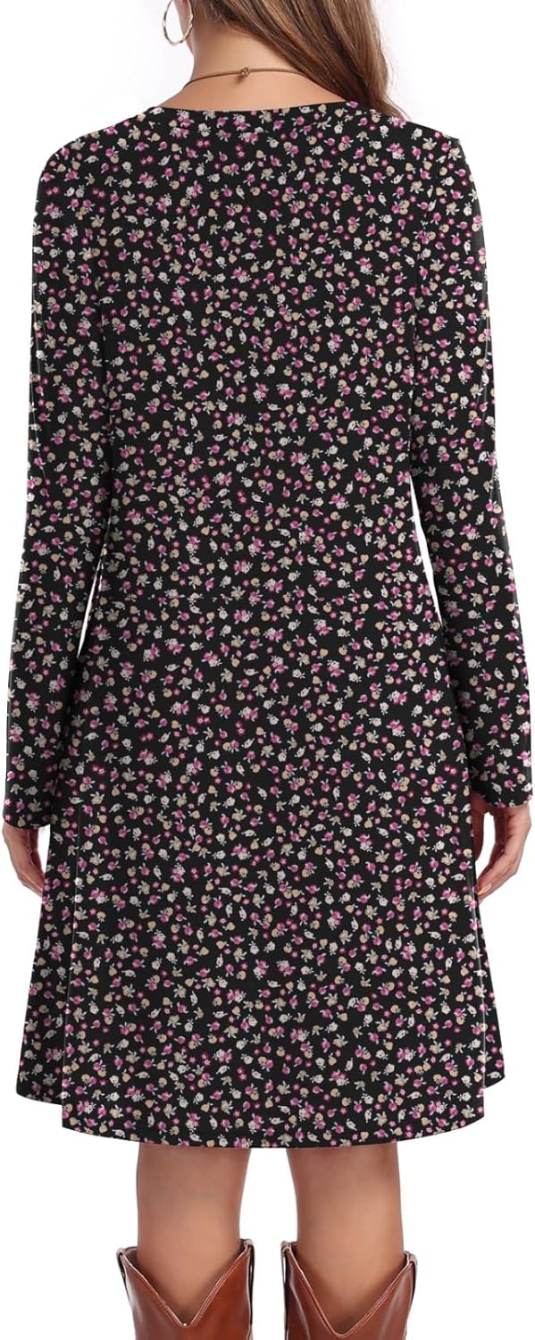 Women's Casual T Shirt Dresses Fall Long Sleeve Swing Dress with Pockets - Image 5