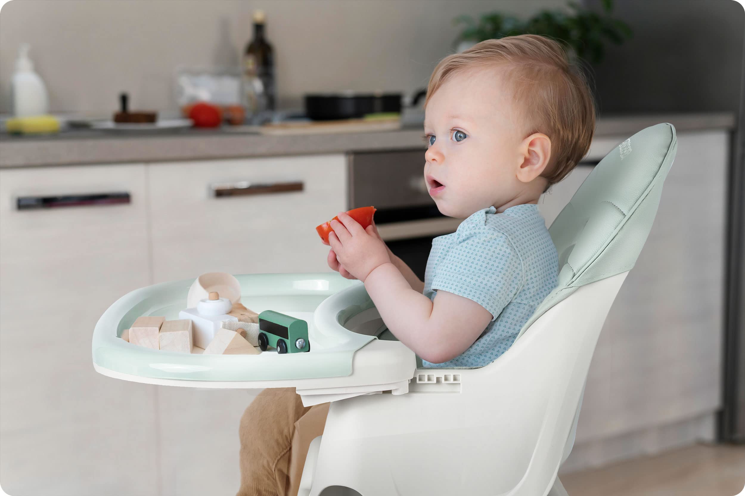 Ricko Kids - Seggiolone per bambini, con vassoio per mangiare, sedia per bambini, pieghevole, dalla nascita, facile da pulire, 83 x 60 x 110 cm, colore: verde