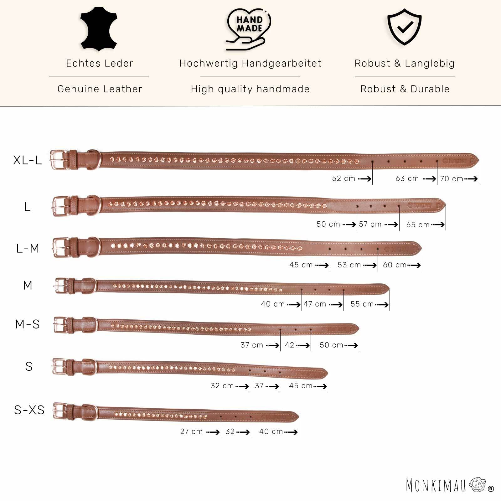 Monkimau Halsband Hund echt Leder Hunde Halsbänder braun gepolstert mit Kristallen Lederhalsband verstellbar Dog Collar Hundehalsband (XS-S: 20mm x 40cm)