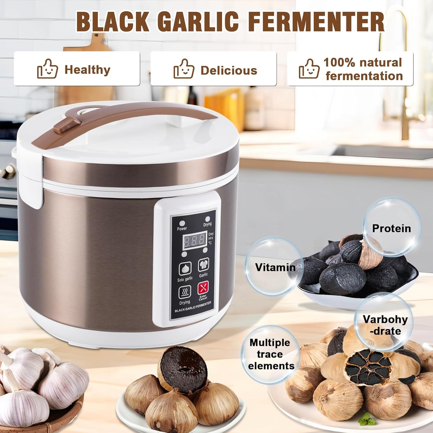 YUCHENGTECH Fermentatore Aglio Nero da 6L Produttore Automatico di Aglio Nero Fermentatore Intelligente per Aglio con Controllo del Tempo e della Temperatura/Controllo Indipendente Dell'essiccazione