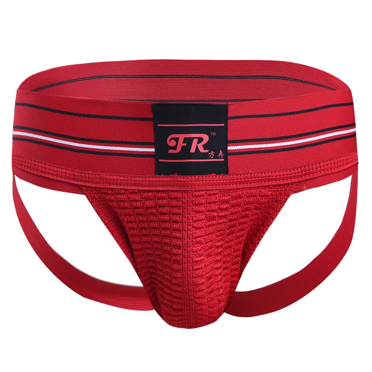 iefiel Men Wide Waistband Athletic Supporter Jockstrap Breathable Underwear Red with Black S (Waistline 27.5-39")-picture-22