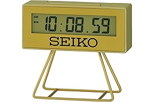 Olympia Limited Edition Mini Marathon Alarm Clock, Gold; Seiko stopwatch on desk or wall