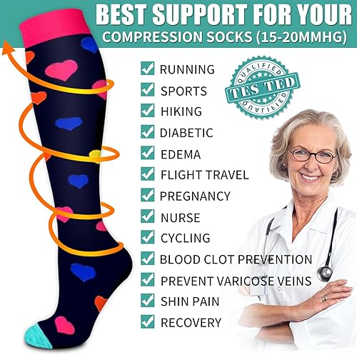 Miniatura 69 de Paquete de 3 pares de calcetines de compresión médica para mejorar la circulación de mujeres y hombres, para correr, hacer deporte y amamantar