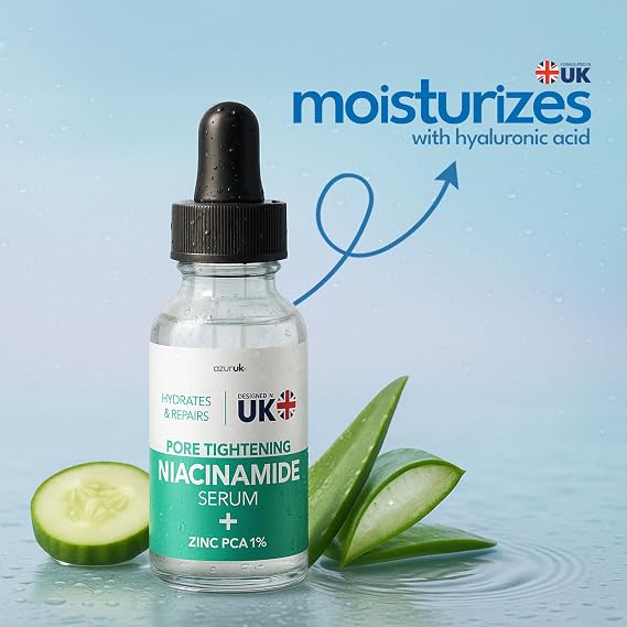 Niacinamide Serum 10% - Pore Tightening Face Serum + Zinc 1% for Glowing Skin - Balances Sebum Production, Hydrates & Repairs (30ml)