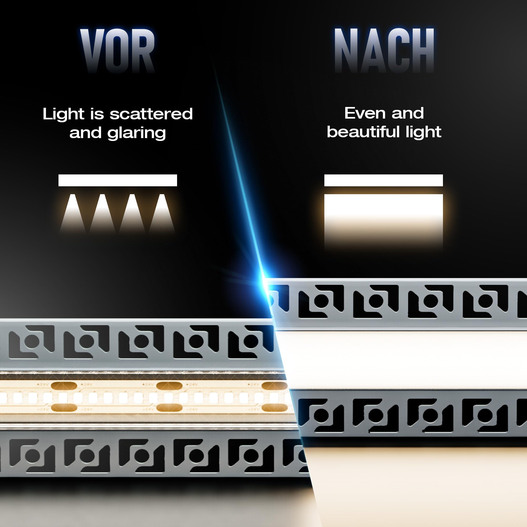 Profil aluminiowy LED do taśm LED, 24 sztuki szyny LED 2 m.Wymiary 28 mm (żebra 64,2 mm) x H10 mm. Szerokość szyny wynosi 20,2 mm z pokrywą z mlecznobiałej obudowy