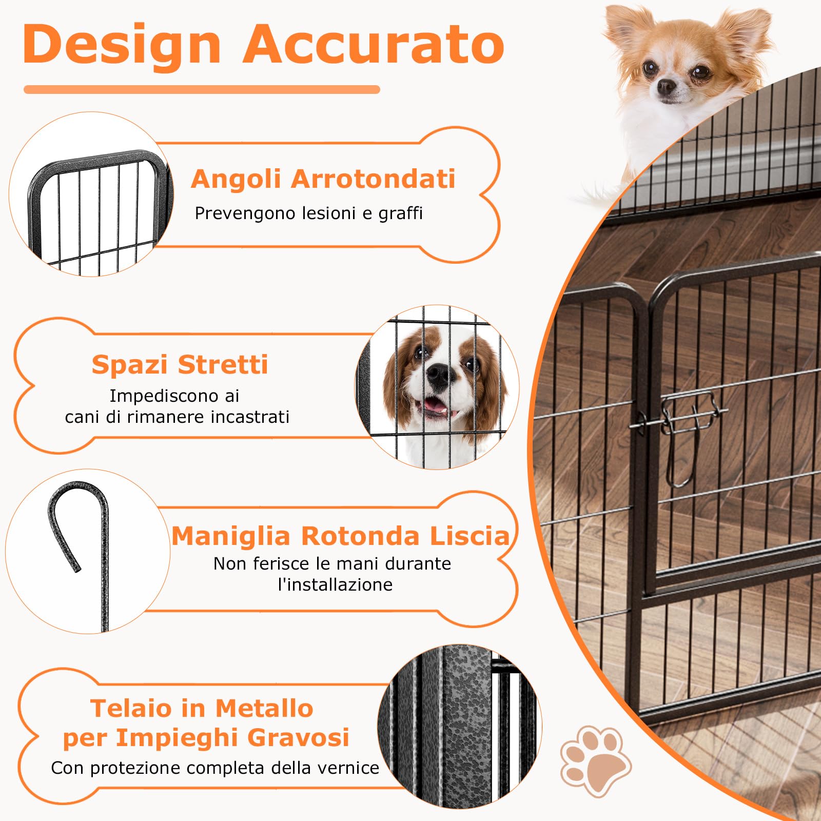 COSTWAY Recinto per Cani Interno ed Esterno, 8 Pannelli Altezza 60 CM Recinzione per Piccoli/Medi Animali/Coniglio/Gatto, Cancelletto Portatile Pieghevole con Porta (190 x 60 cm)