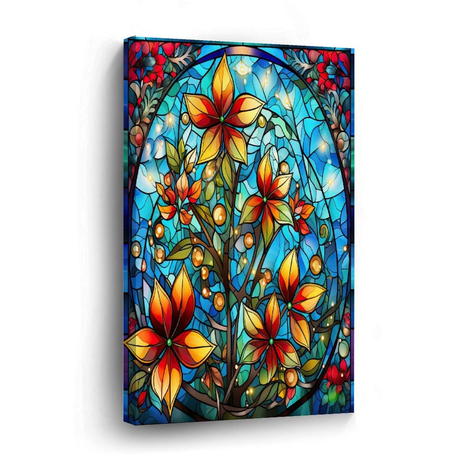 LUIJORGY Stained Glass Christmas Canvas Print Pictures Artwork Decoration Canvas Wall Art Ready To Hang For Living Room Bathroom Bedroom Office Housewarming Gift 8x12in