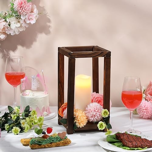 Miniatura 8 de Geetery 4 portavelas decorativos de madera para boda, centro de mesa, decoración de mesa de boda, decoración de mesa de boda, granero de campo,