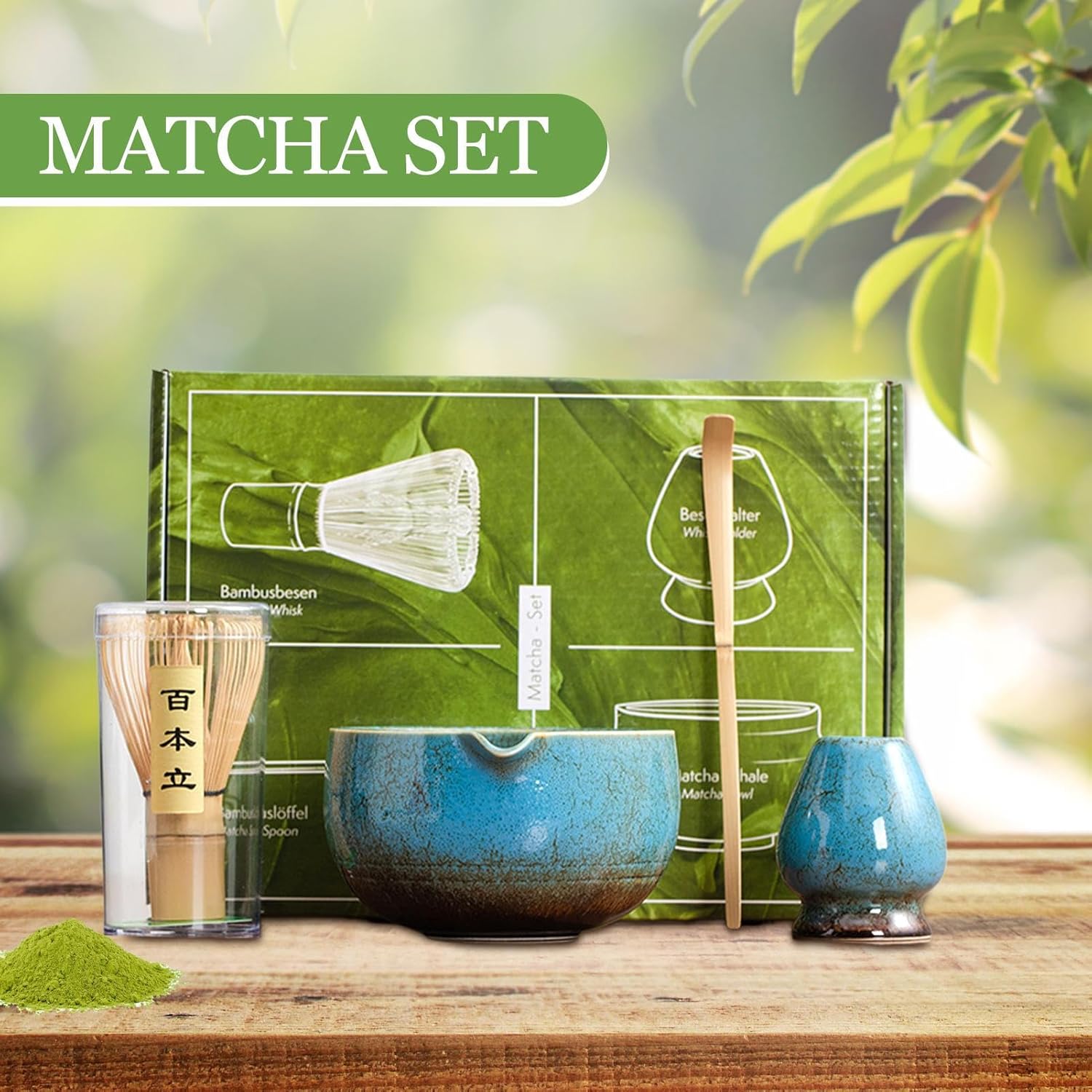 Tea Set Whisk and Bowl,Ceramic Japanese Utensils - Ceremonial Tea Set with Bowl - for Beginner Men Women Lovers Family Travel Home Birthday Party New Year Holiday