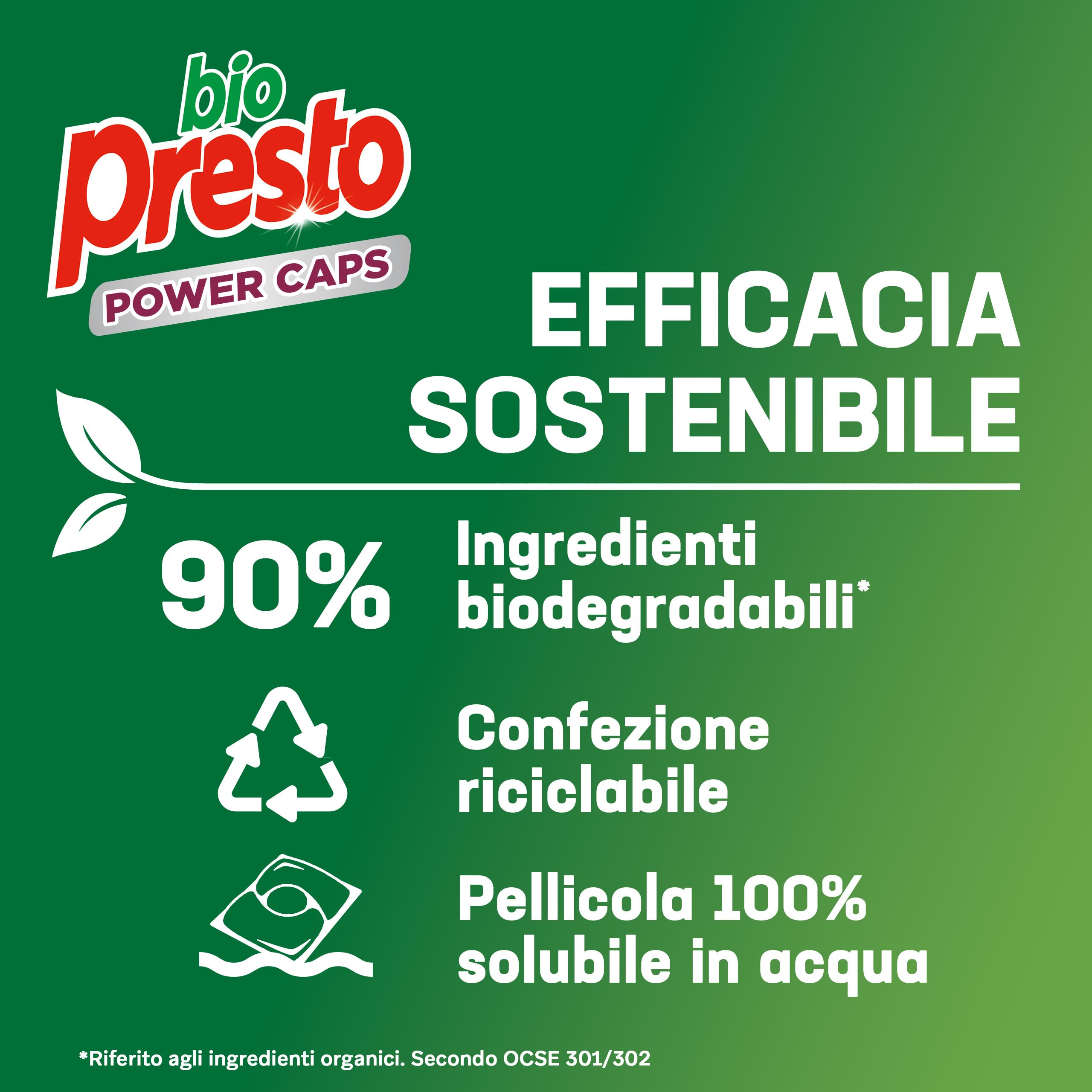 Bio Presto Power Caps - Detergente para lavadora predosificado en cápsulas, paquete de 144 lavados