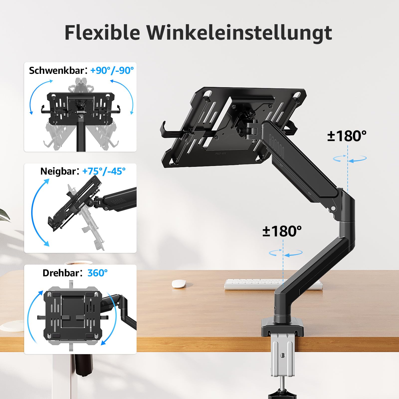 MOUNTUP Monitor Halterung mit Laptopablage, 2 in 1 verstellbare Laptop Armhalterung für 14-17 Zoll-Notebooks und 32 Zoll-Monitore, für bis zu 10 kg, EU3717