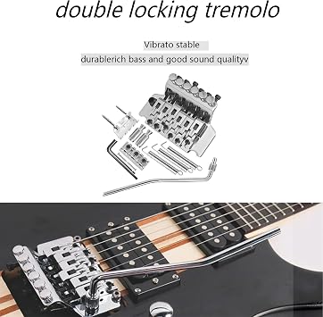 Double Locking Tremolo Bridge System with Arm - Compatible with Floyd Rose & Strat Replacement| Chrome Upgrade Kit for Electric Guitars (Silver)