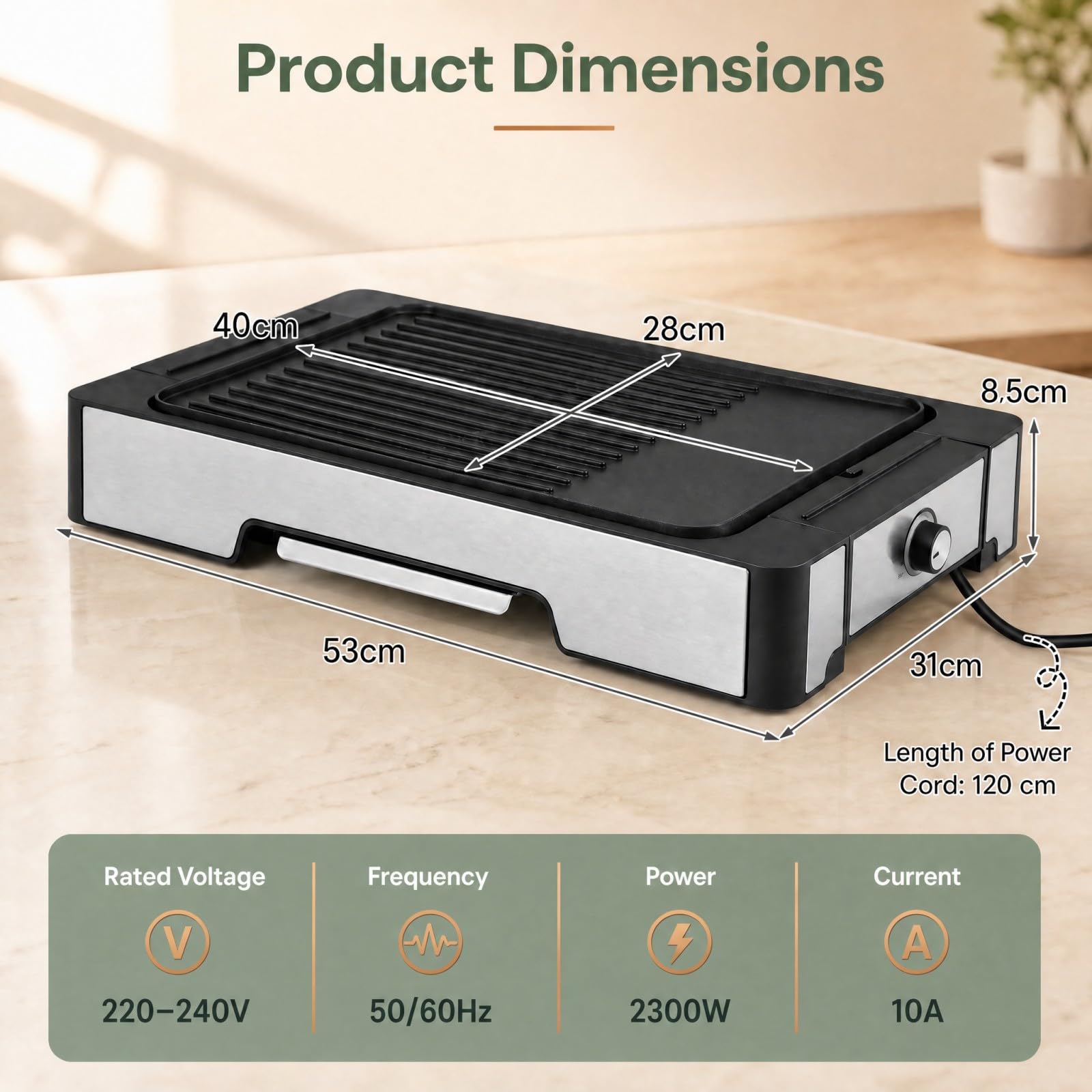 LIFEZEAL Griglia Elettrica 2300W, 2 Superfici di Cottura | Piastra Grill da Tavolo con Rivestimento Antiaderente, Pinza e Vassoio Raccogli-grasso Rimovibile, per Picnic e BBQ